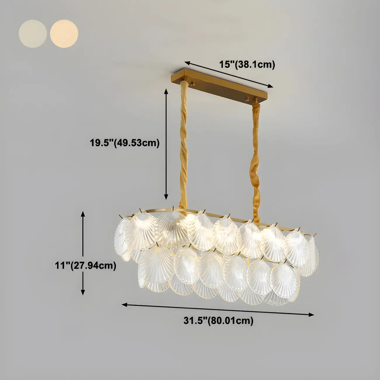 Lustre moderne en verre doré pour îlot central, avec 8 lumières