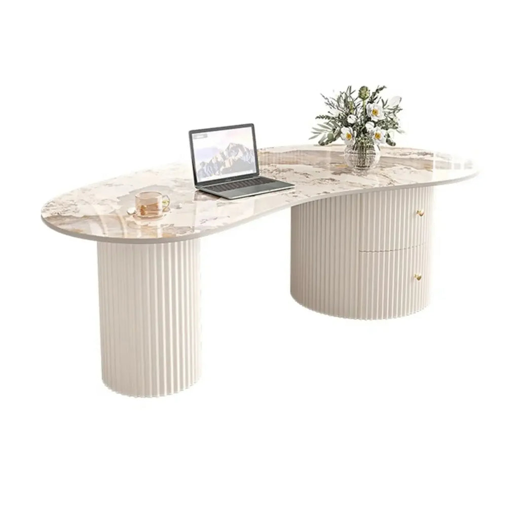 Table basse ovale blanche minimaliste standard avec 2 tiroirs