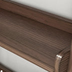 Bibliothèque minimaliste en bois avec échelle et rangement, couleur noyer