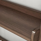 Bibliothèque minimaliste en bois avec échelle et rangement, couleur noyer