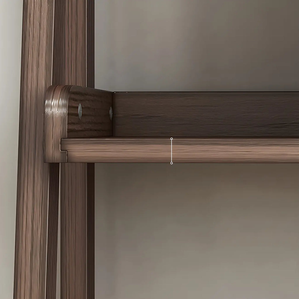Bibliothèque minimaliste en bois avec échelle et rangement, couleur noyer