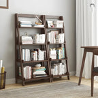 Bibliothèque minimaliste en bois avec échelle et rangement, couleur noyer
