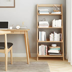Bibliothèque minimaliste en bois avec échelle et rangement, couleur noyer