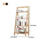 Bibliothèque minimaliste en bois avec échelle et rangement, couleur noyer