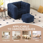 HOMEFUN Poltrona singola moderna trapuntata in Bouclé con pouf