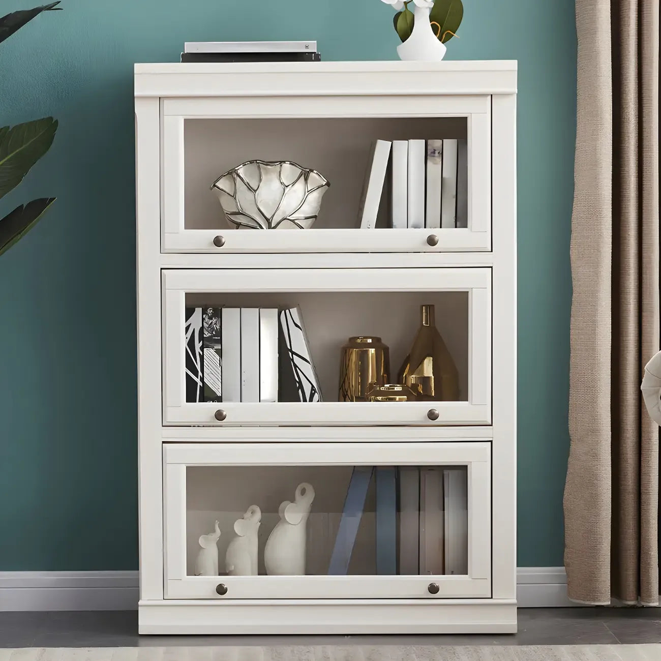 Libreria verticale contemporanea in legno bianco a 3 ripiani