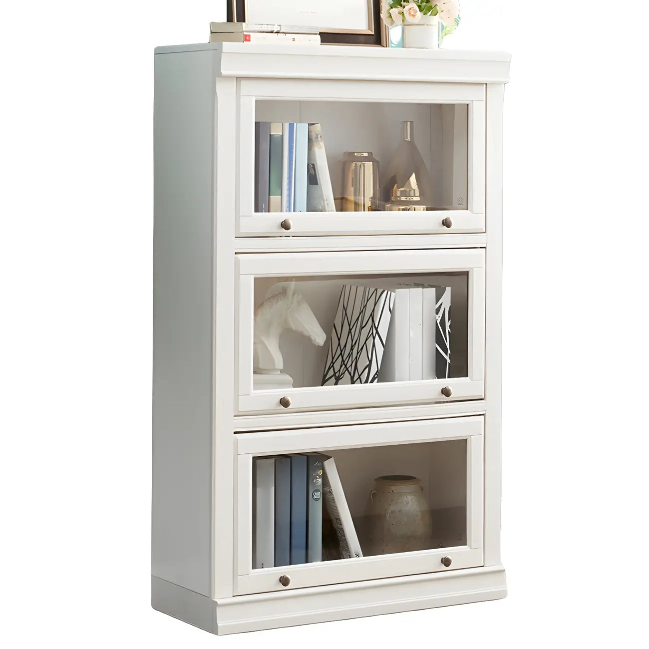 Libreria verticale contemporanea in legno bianco a 3 ripiani