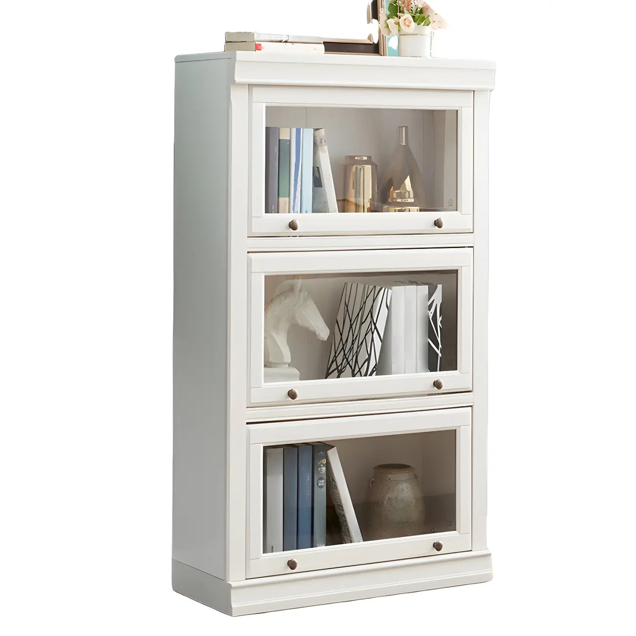 Libreria verticale contemporanea in legno bianco a 3 ripiani