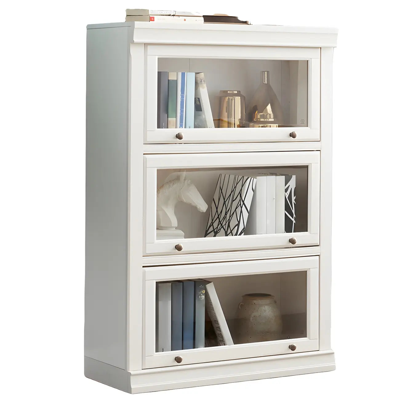 Libreria verticale contemporanea in legno bianco a 3 ripiani