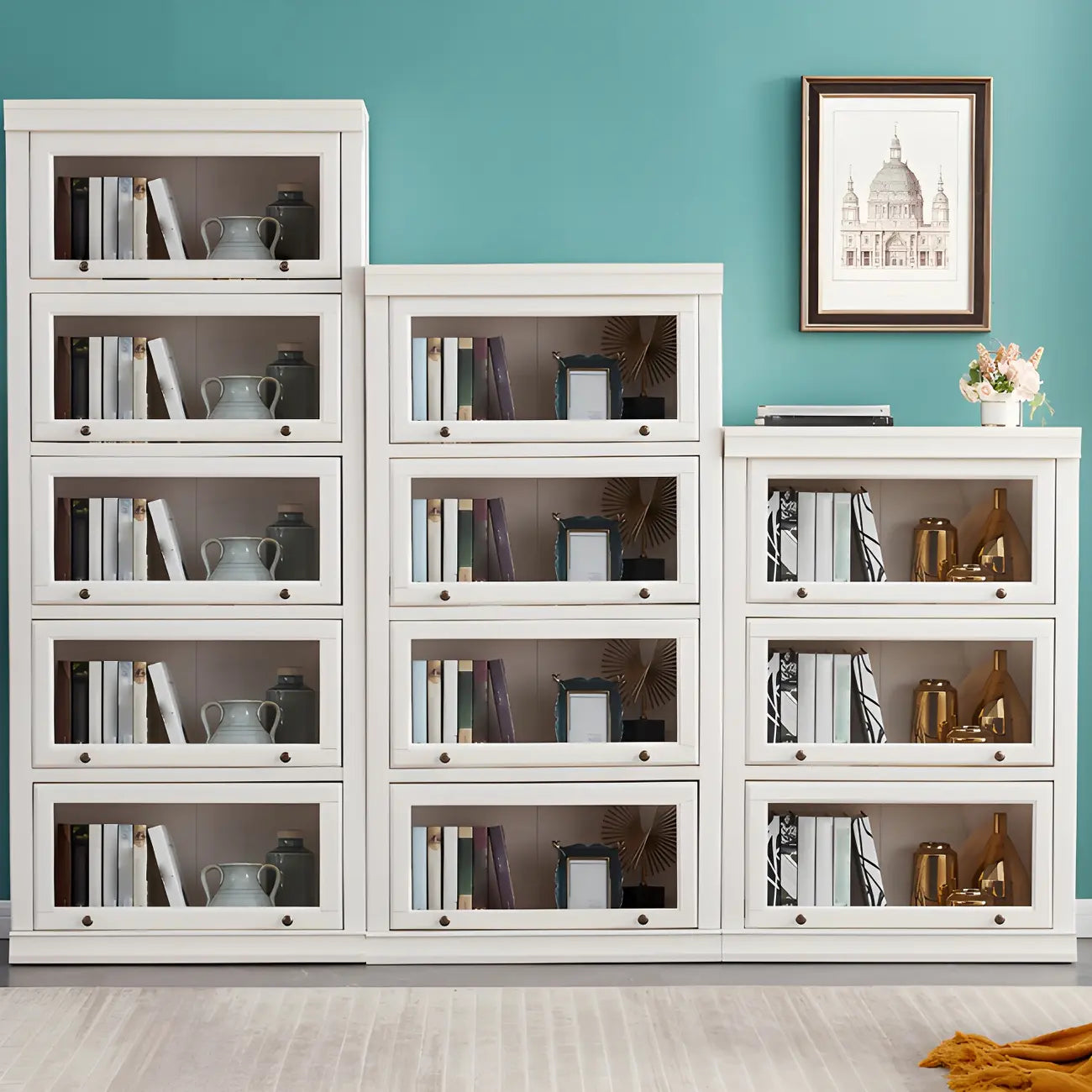 Bibliothèque verticale contemporaine à 3 niveaux en bois blanc