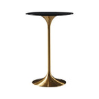 Table de bar ronde et haute de style bistro, avec pied central.