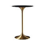Table de bar ronde et haute de style bistro, avec pied central.