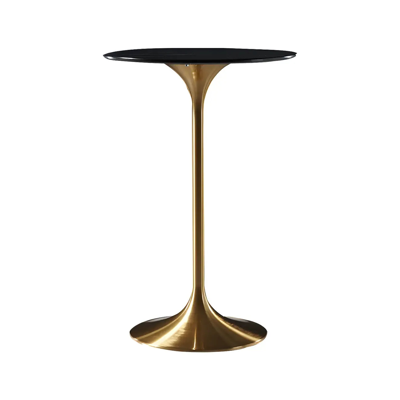 Table de bar ronde et haute de style bistro, avec pied central.