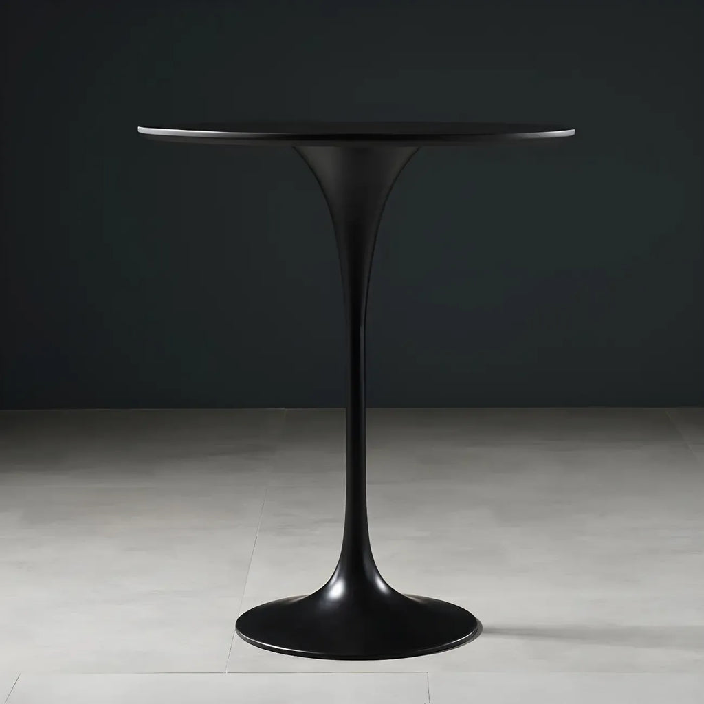 Table de bar ronde et haute de style bistro, avec pied central.