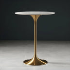 Table de bar ronde et haute de style bistro, avec pied central.