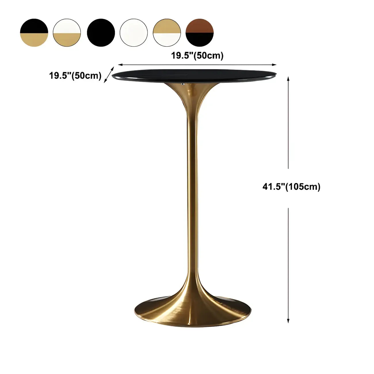 Table de bar ronde et haute de style bistro, avec pied central.