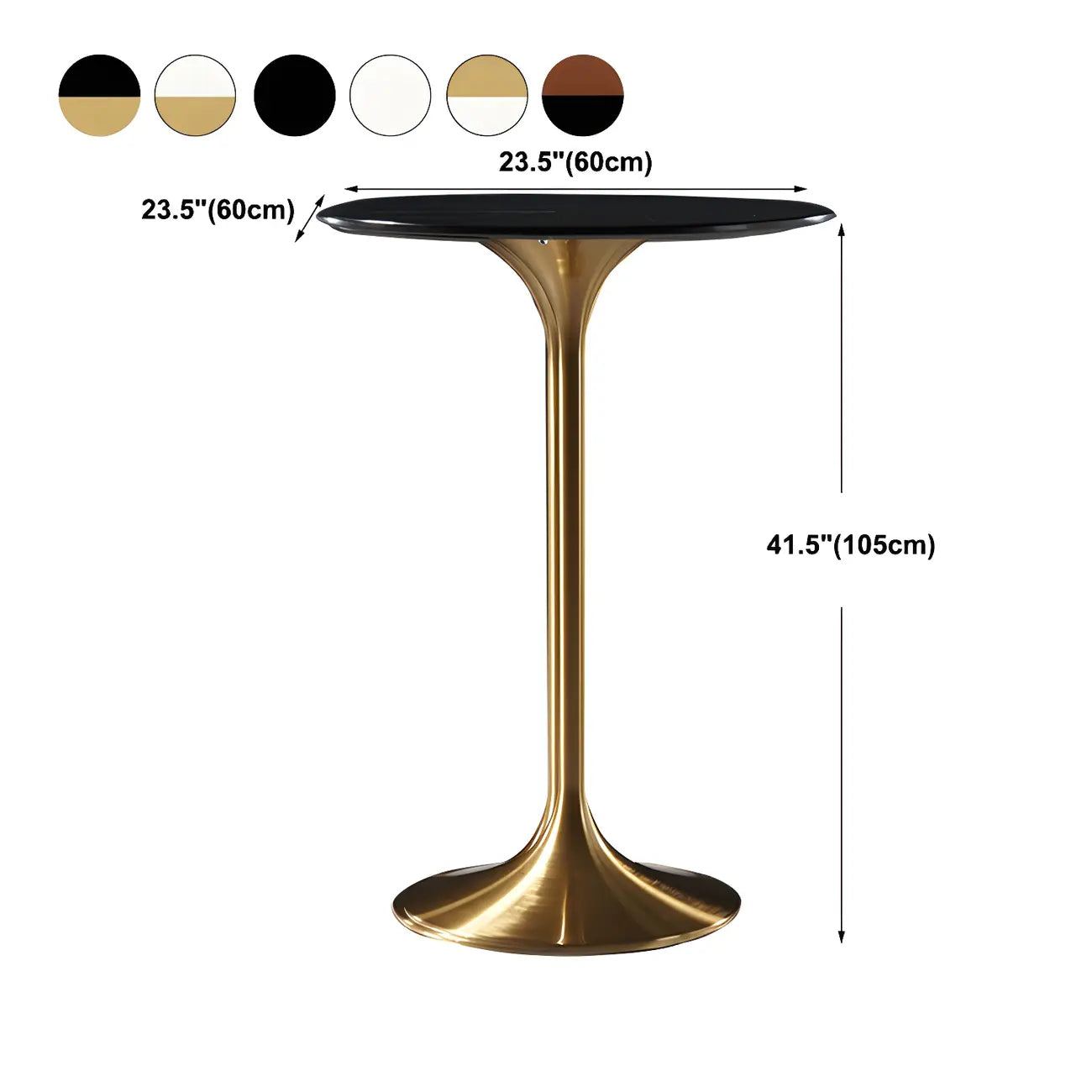 Table de bar ronde et haute de style bistro, avec pied central.
