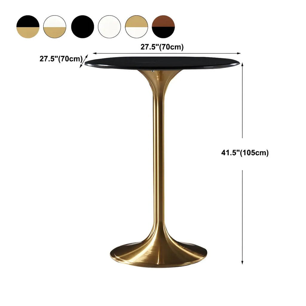 Table de bar ronde et haute de style bistro, avec pied central.