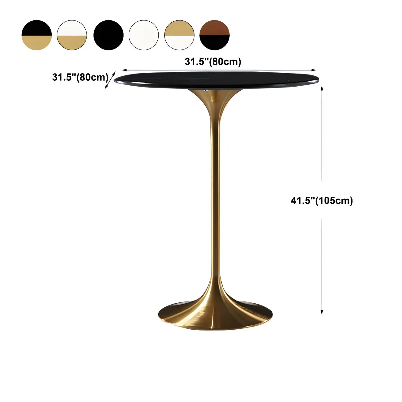 Table de bar ronde et haute de style bistro, avec pied central.