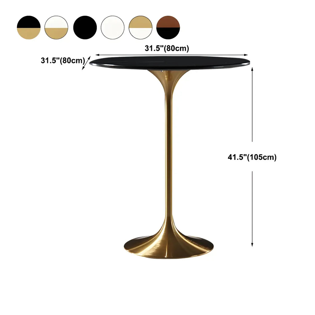 Table de bar ronde et haute de style bistro, avec pied central.