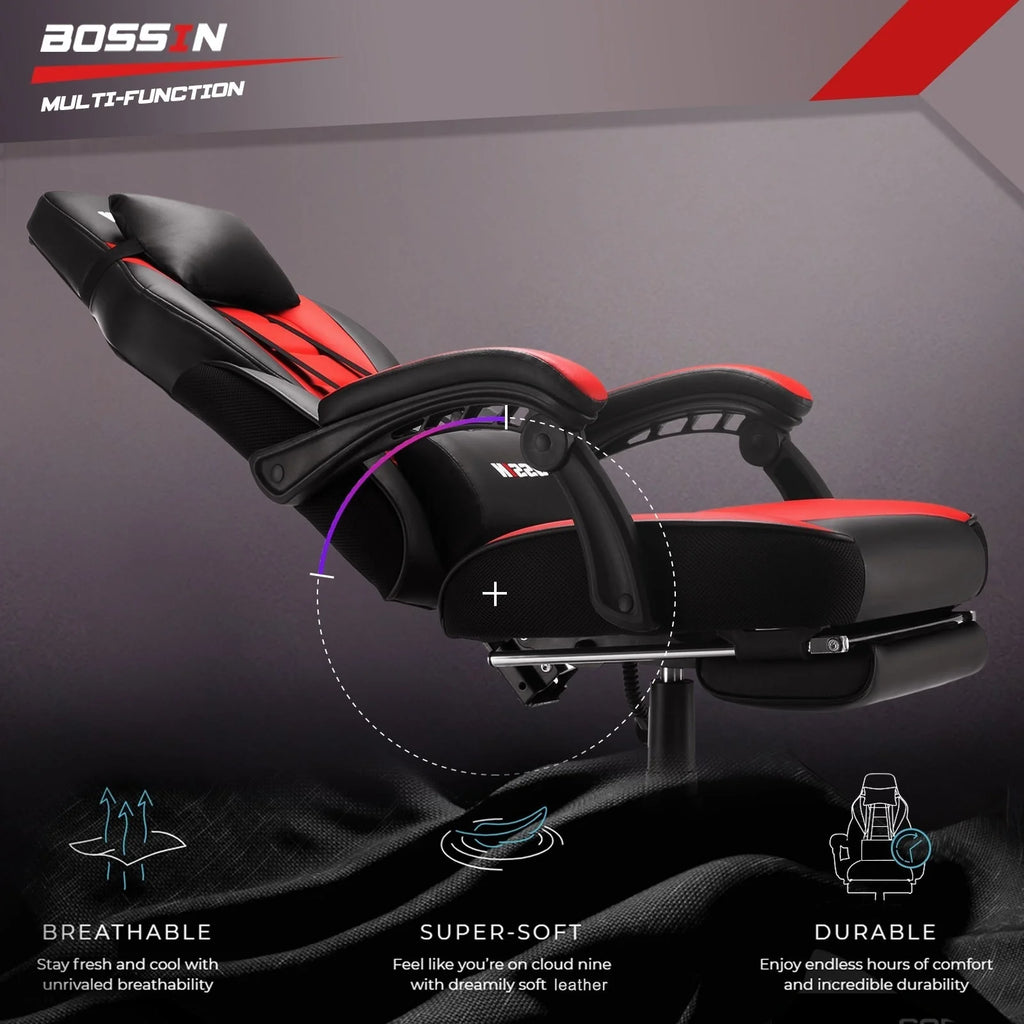 Chaise de jeu BOSSIN style racing, chaise de jeu grande taille supportant jusqu'à 136 kg (300 lbs), dossier haut, chaise d'ordinateur