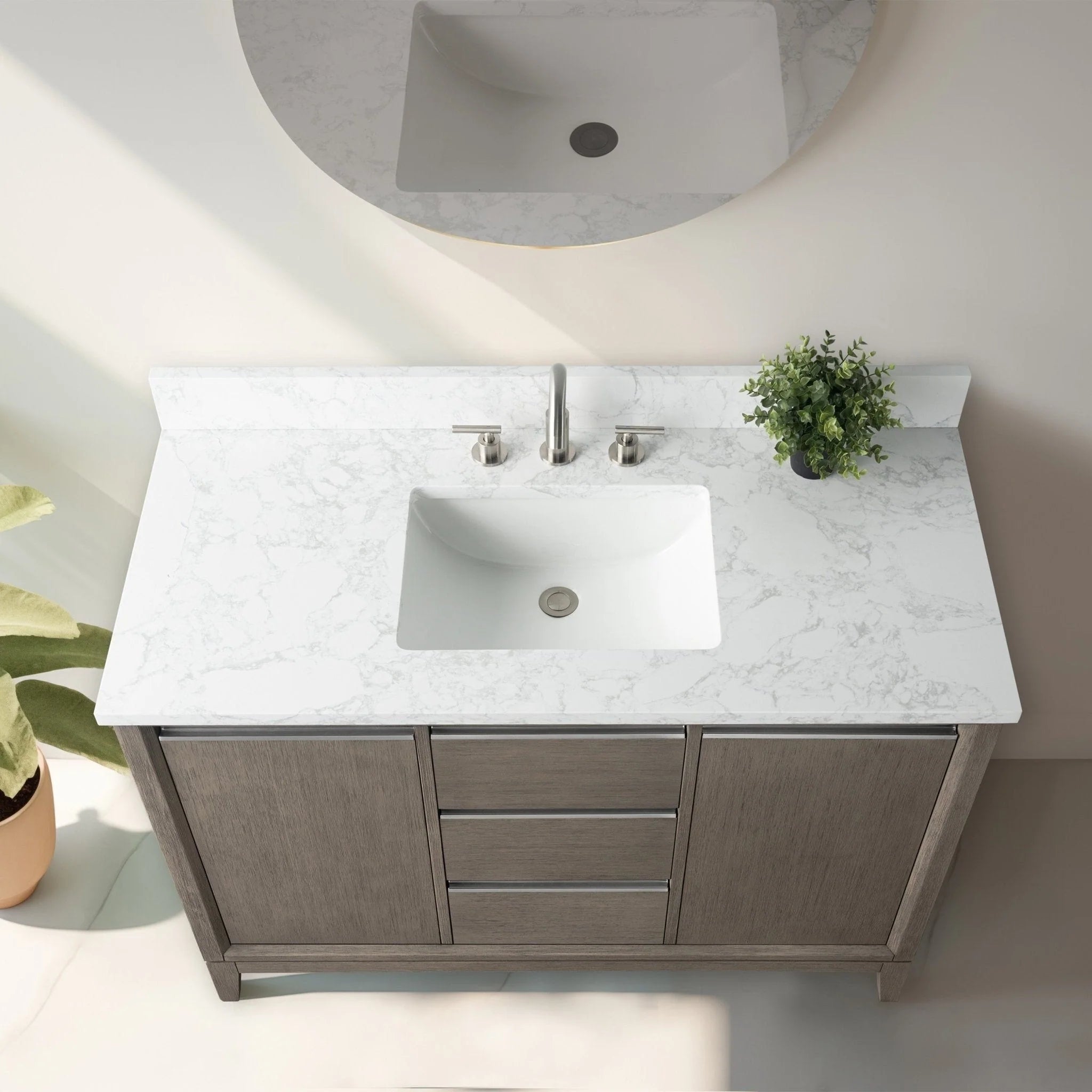 Meuble-lavabo Vanity Art avec évier en céramique et dessus en marbre reconstitué
