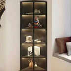 Vitrine d'angle moderne en métal gris et bois avec porte vitrée