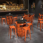 Tables de bar industrielles noires et oranges pour le rangement de fûts en métal