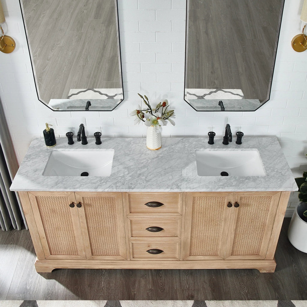 Meuble-lavabo Hervas avec plateau en marbre naturel, sans miroir.