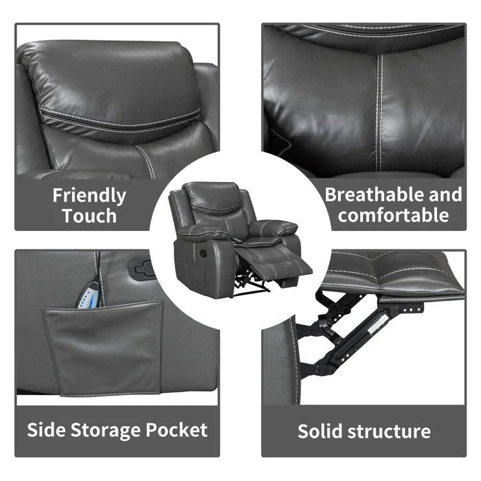 Fauteuil inclinable à large assise en cuir durable avec massage et chauffage
