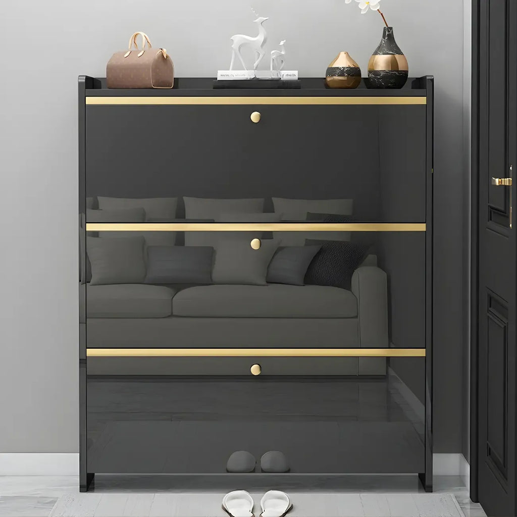 Meuble de rangement à chaussures noir glamour pour entrée avec étagères réglables
