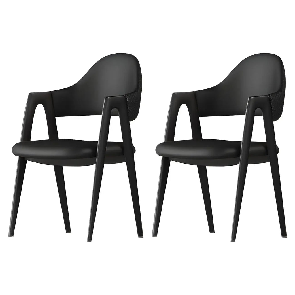 Chaise de salle à manger moderne en cuir avec dossier incurvé et accoudoirs ouverts