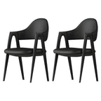 Chaise de salle à manger moderne en cuir avec dossier incurvé et accoudoirs ouverts