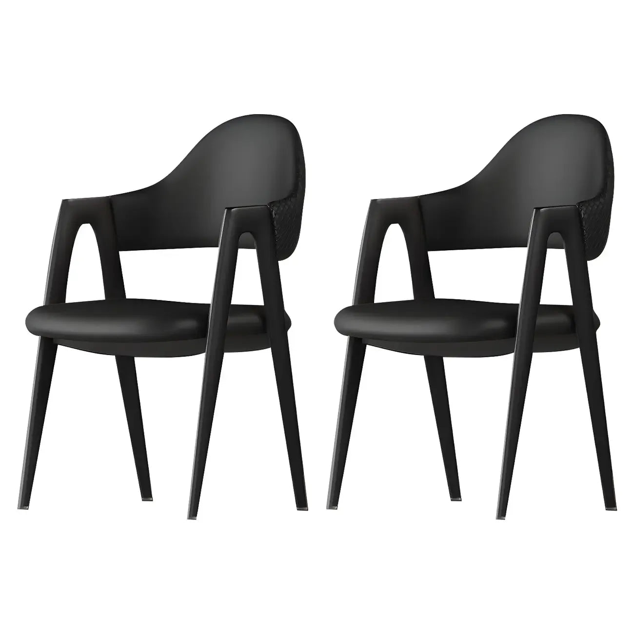 Chaise de salle à manger moderne en cuir avec dossier incurvé et accoudoirs ouverts