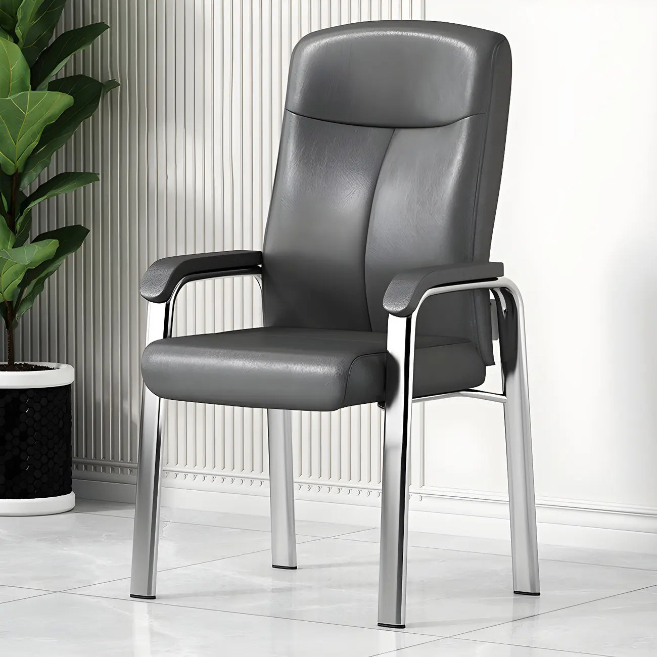 Chaise de bureau moderne HomeyFad en cuir et métal, à 4 pieds et accoudoirs