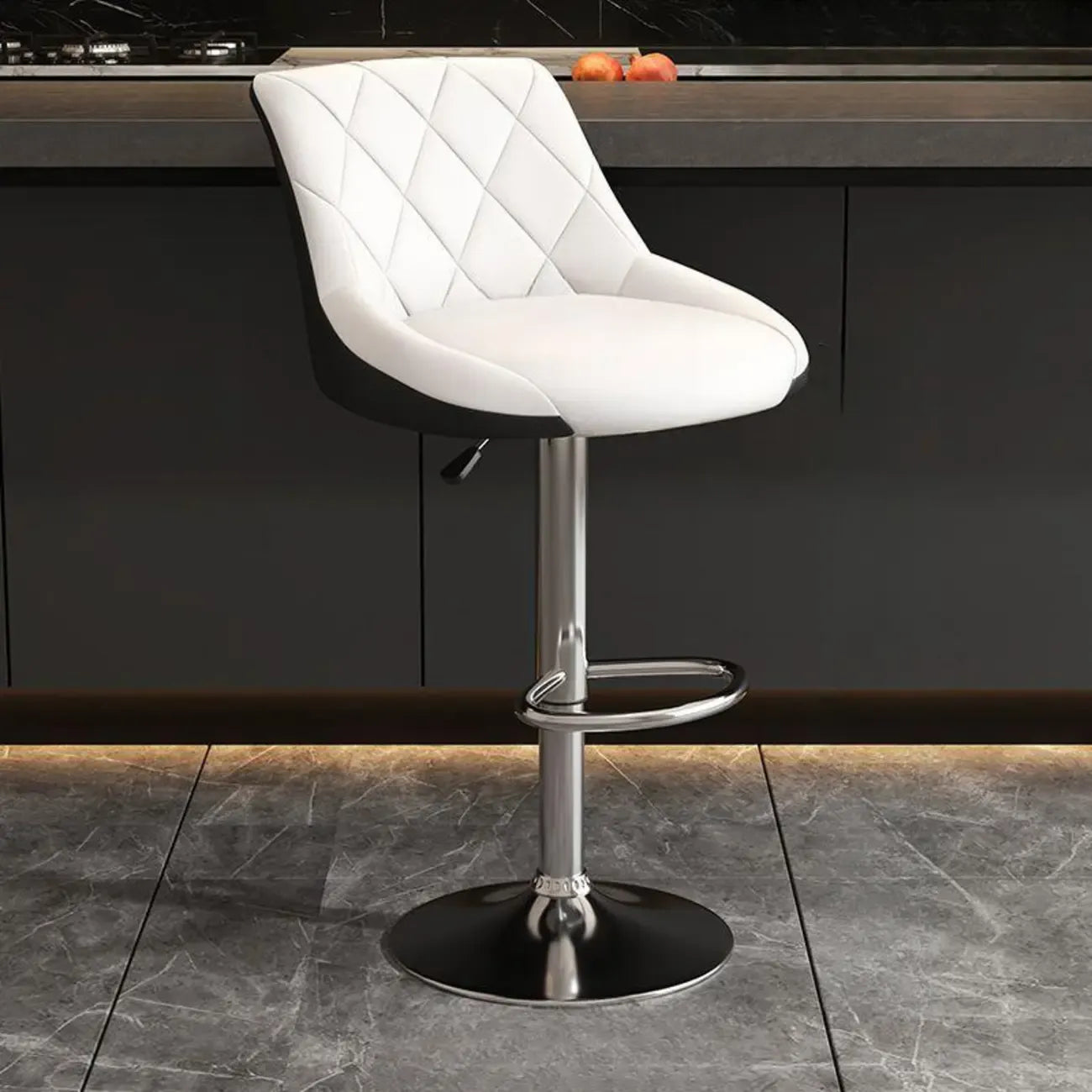 Tabouret de bar pivotant capitonné à losanges, réglable, en cuir PU noir et rouge