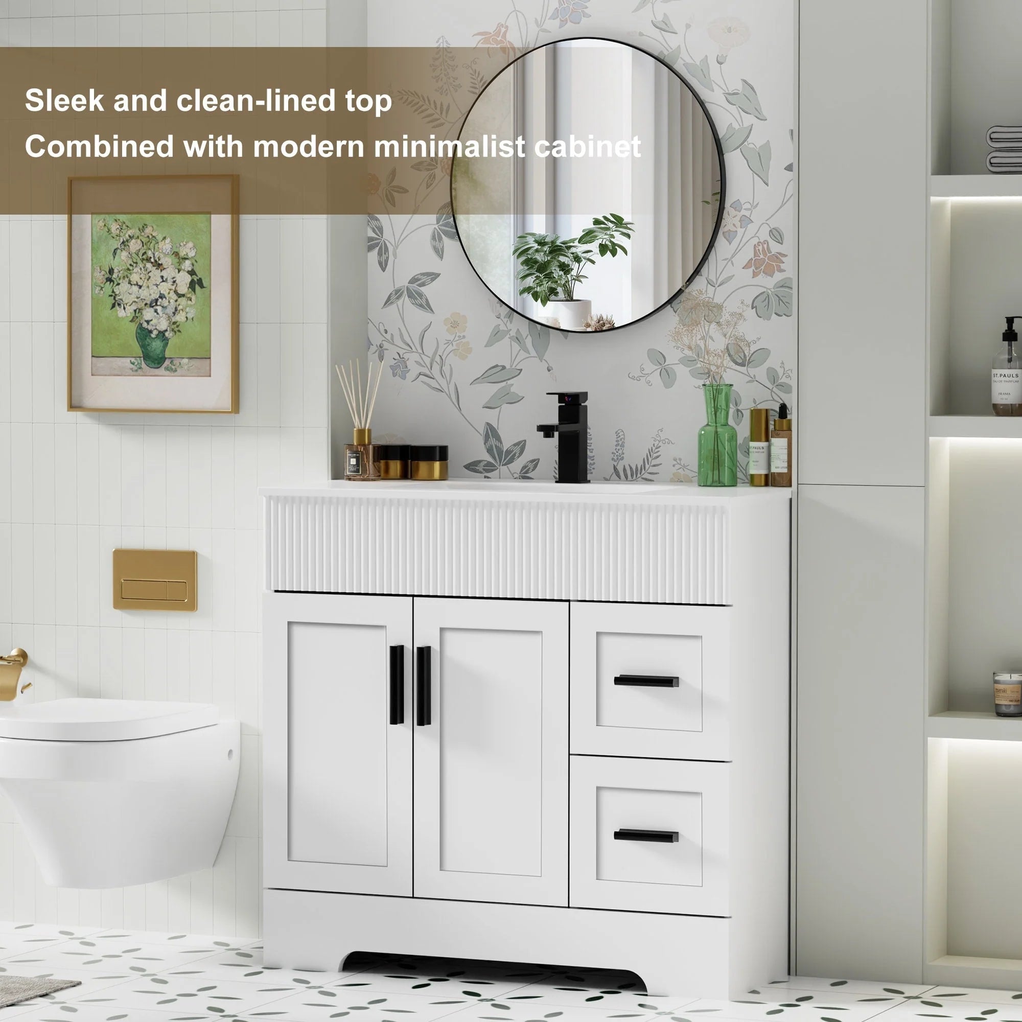 Ensemble meuble-lavabo Wavy Line 30/36/48 avec lavabo et robinet