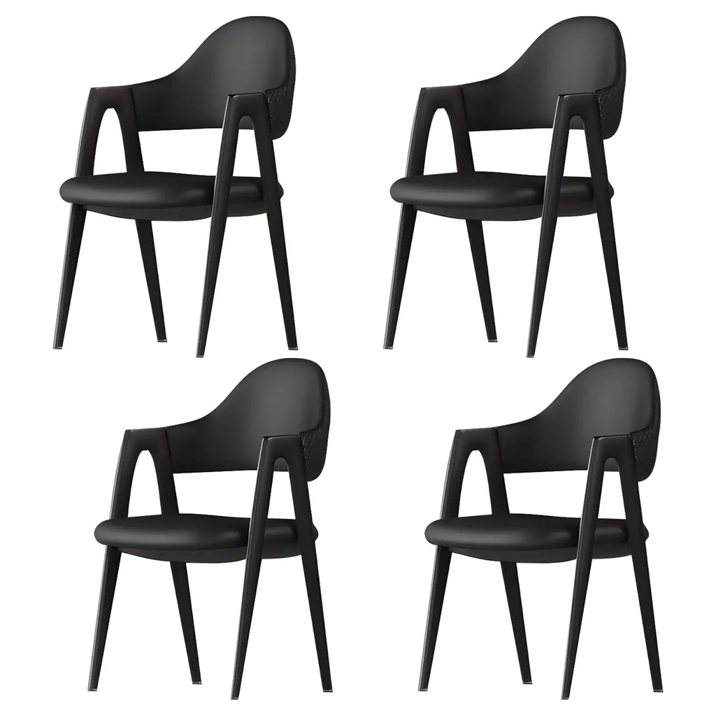 Chaise de salle à manger moderne en cuir avec dossier incurvé et accoudoirs ouverts