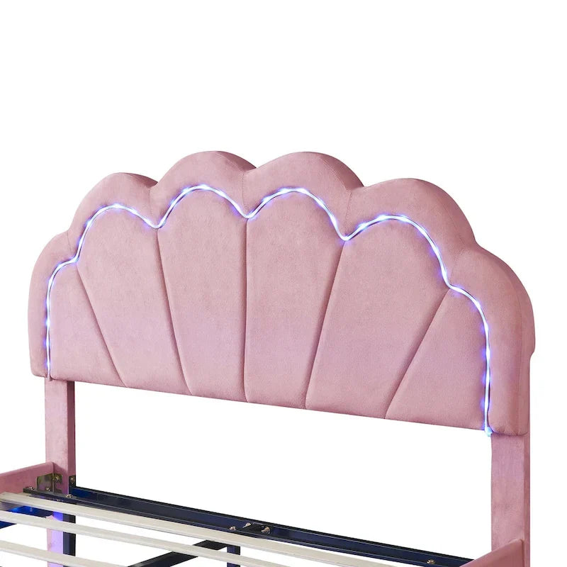 Ensemble de chambre 2 pièces avec lit plateforme LED et pouf de rangement