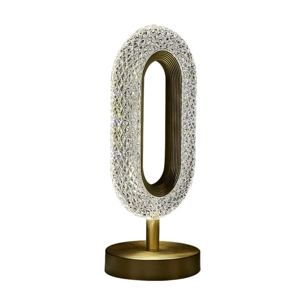 Lampe de table LED Art Déco de luxe en forme d'anneau en laiton doré et acrylique