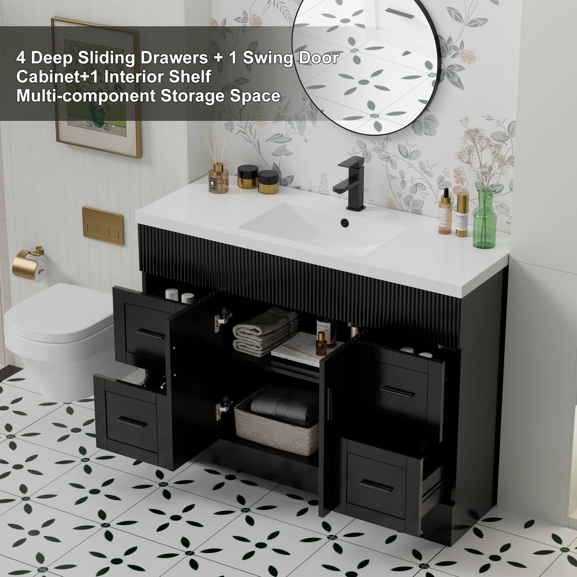 Ensemble meuble-lavabo Wavy Line 30/36/48 avec lavabo et robinet