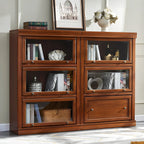 Bibliothèque de bureau en bois couleur expresso avec portes vitrées