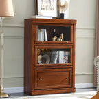 Bibliothèque de bureau en bois couleur expresso avec portes vitrées