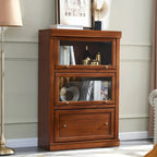Bibliothèque de bureau en bois couleur expresso avec portes vitrées