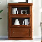 Bibliothèque de bureau en bois couleur expresso avec portes vitrées