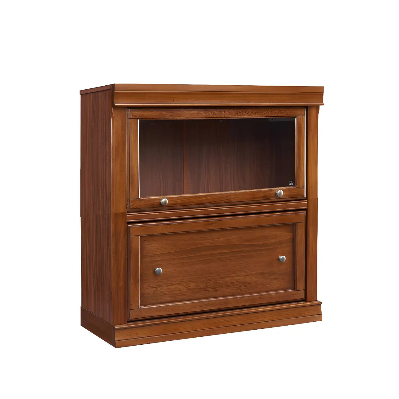 Bibliothèque de bureau en bois couleur expresso avec portes vitrées