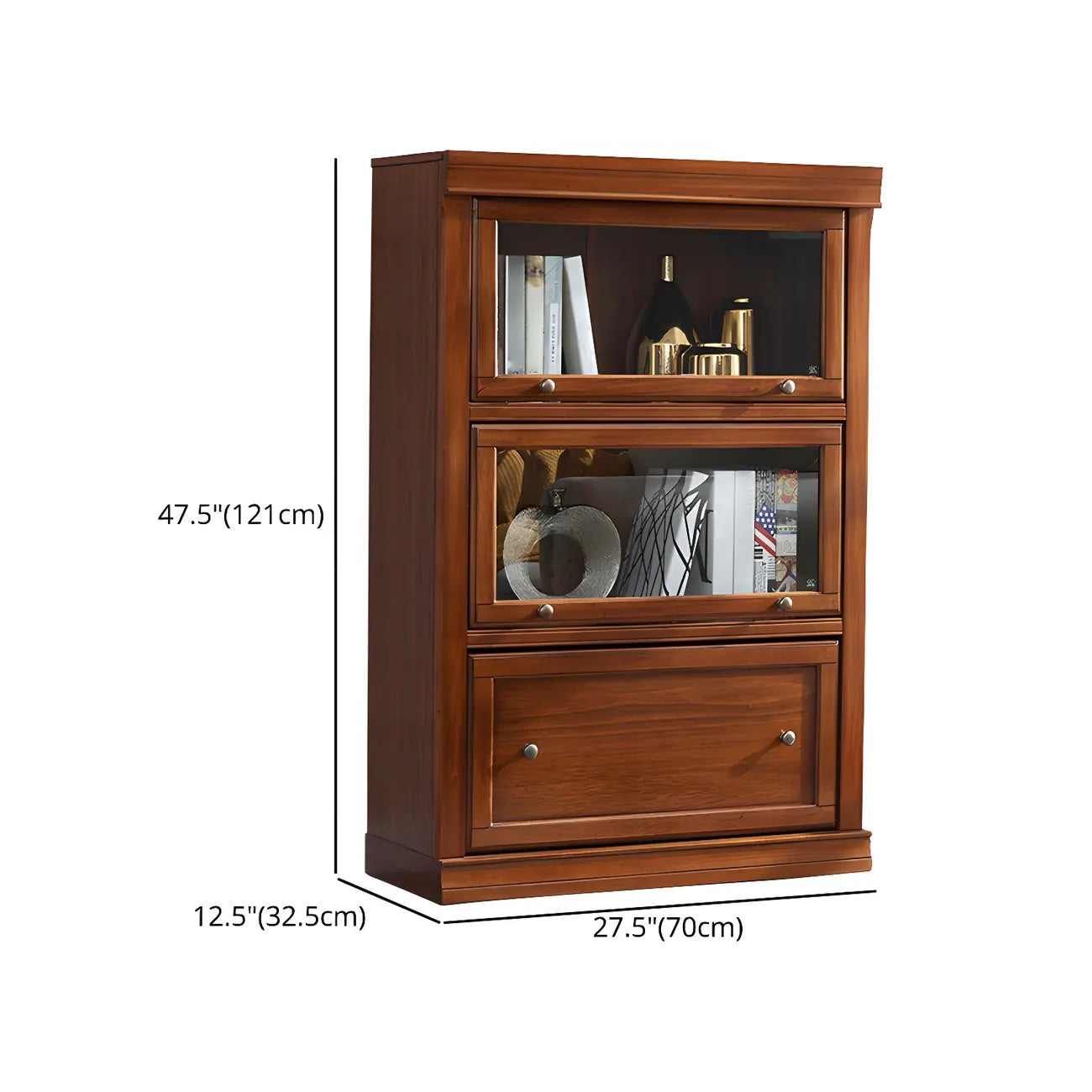 Bibliothèque de bureau en bois couleur expresso avec portes vitrées