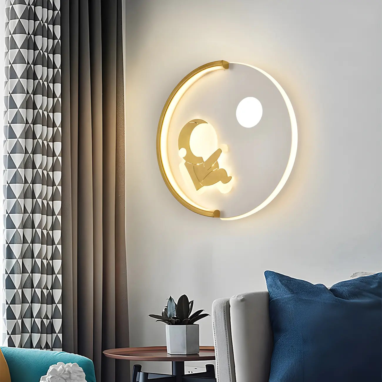 Applique murale LED circulaire avec motif dessin animé pour chambre d'enfant