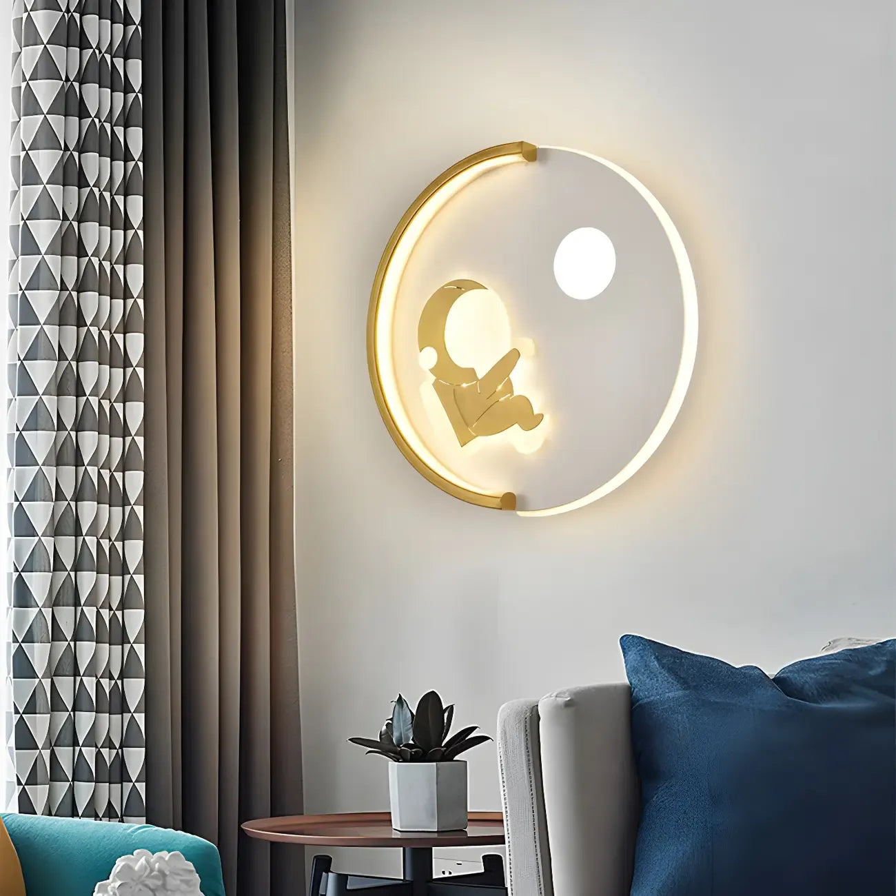 Applique murale LED circulaire avec motif dessin animé pour chambre d'enfant