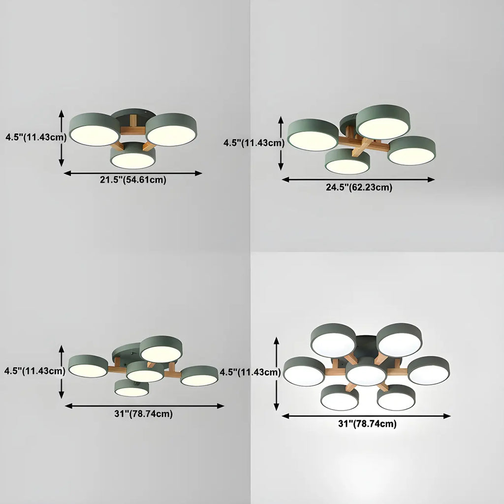 Plafonnier semi-encastré à abat-jour cylindrique vert, variateur à 3 niveaux